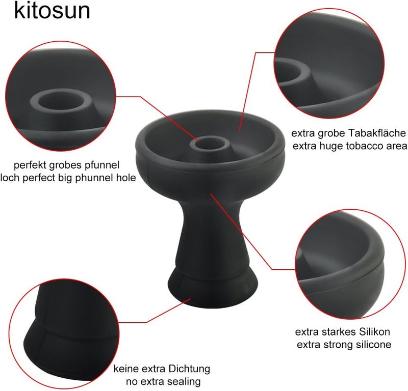 KITOSUN Silicone Hookah Bowl - Silicone Phunnel Bowl with Big Hole - Durable Shisha Bowl Black Color - Right Replacement for Clay&Ceramic Bowls 3.5" Tall - Image 3